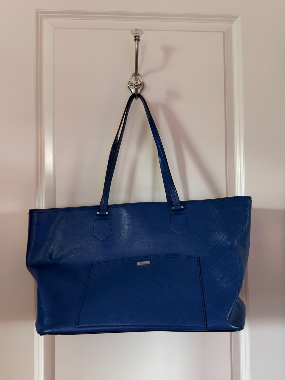 Ralph Lauren Deep Blue Leather Tote with Front Pocket